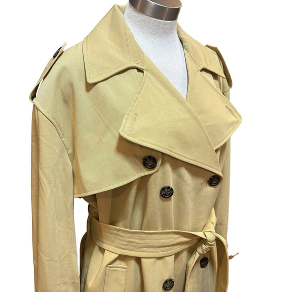 NWT Topshop Trench Coat Double Breasted Belted Sand Mustard Sz. 10 - Picture 4 of 13